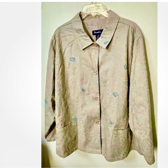 Vintage Denim&Co Tan Barn Jacket with Blue Embroidery 1X - Picture 6 of 7